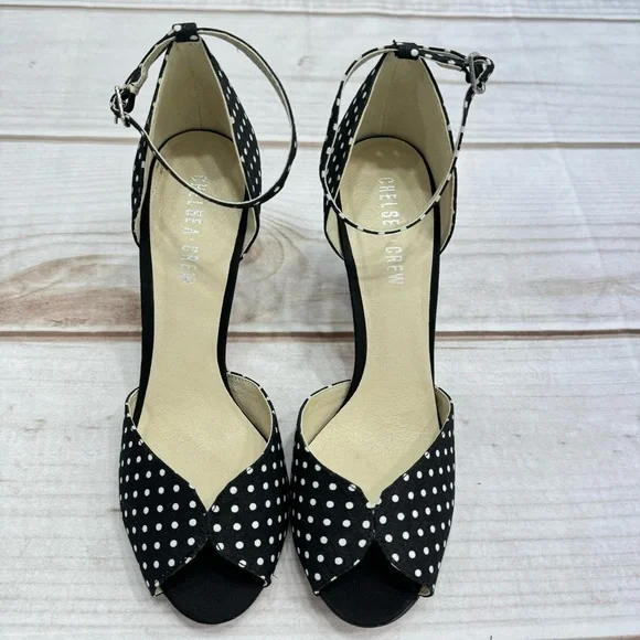 Lola Black & White Polka Dot Heels Peep Toe Ankle Strap ModCloth by Chelsea Crew - Picture 3 of 14